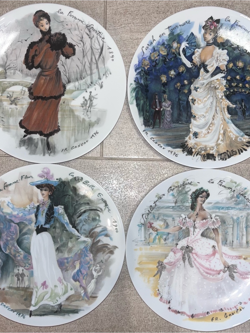 Limoges Decorative Wall Plates - Multicolor Victorian Ladies Artwork